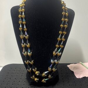 vintage high end costume jewelry Goldtone and aurora borealis Beaded Necklace